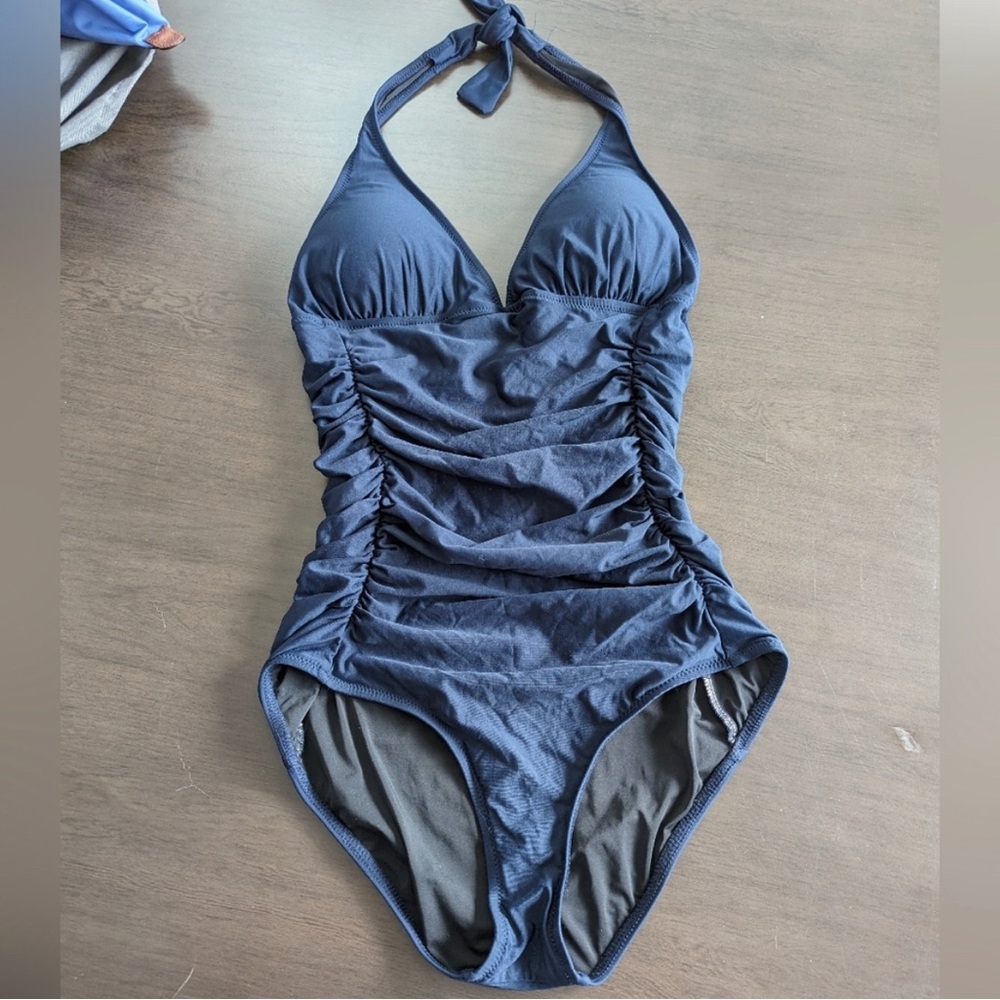 J Crew navy blue halter one piece swimsuit size 10